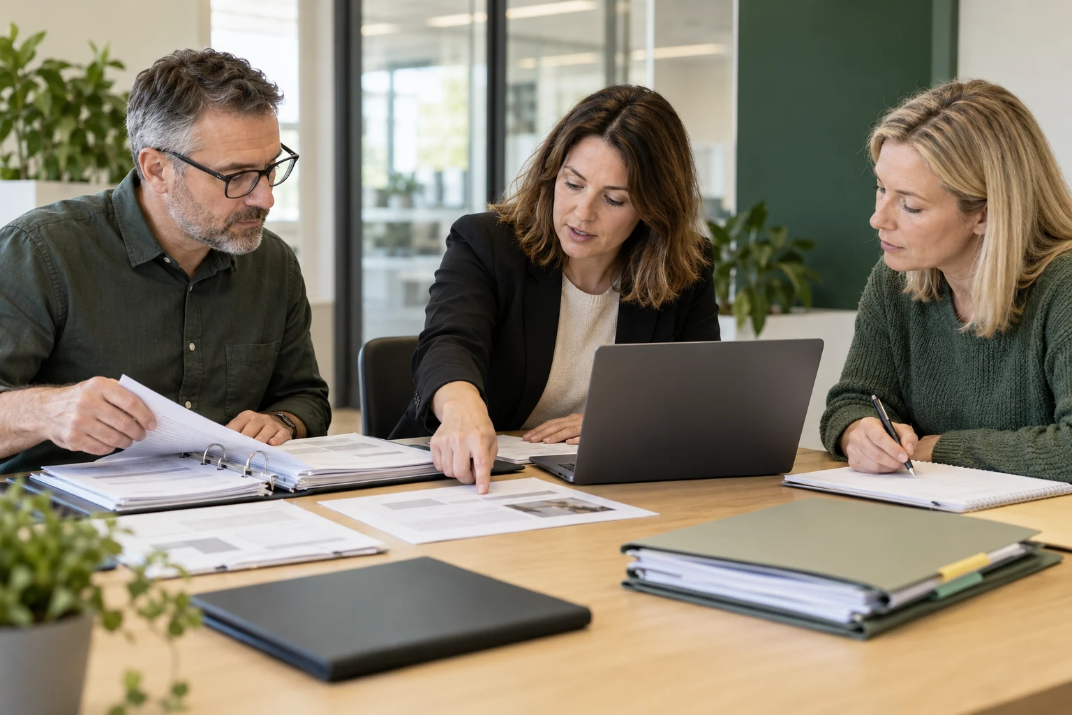 Illustrative internal quality assurance meeting reviewing assessment evidence and follow-up actions